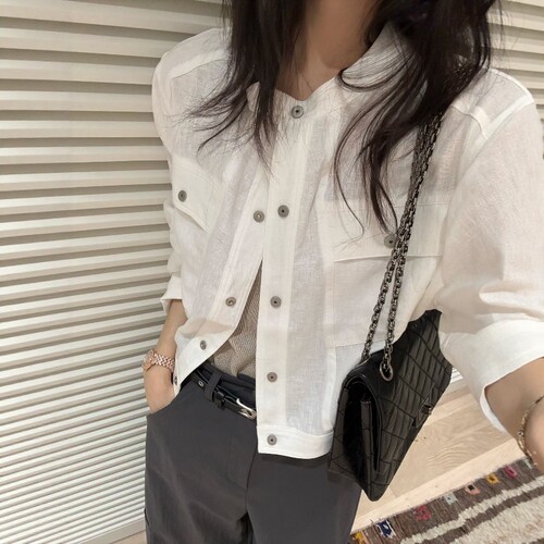 欧洲站2026春季新款欧货简约百搭圆领宽松棉麻外套小个子短外套女