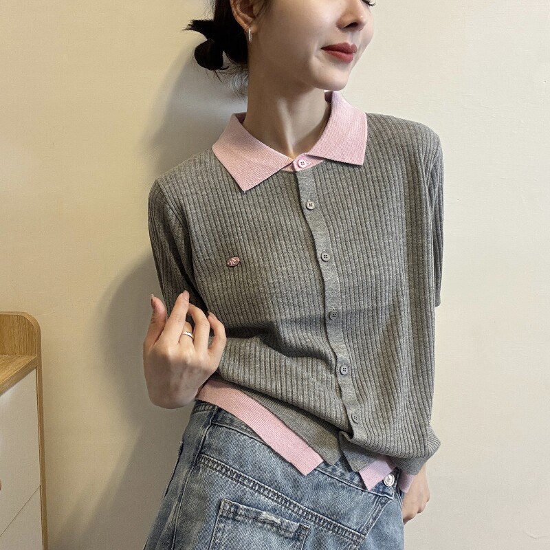 欧洲站2026春夏新款欧货时尚撞色polo领假两件休闲短袖针织衫上衣