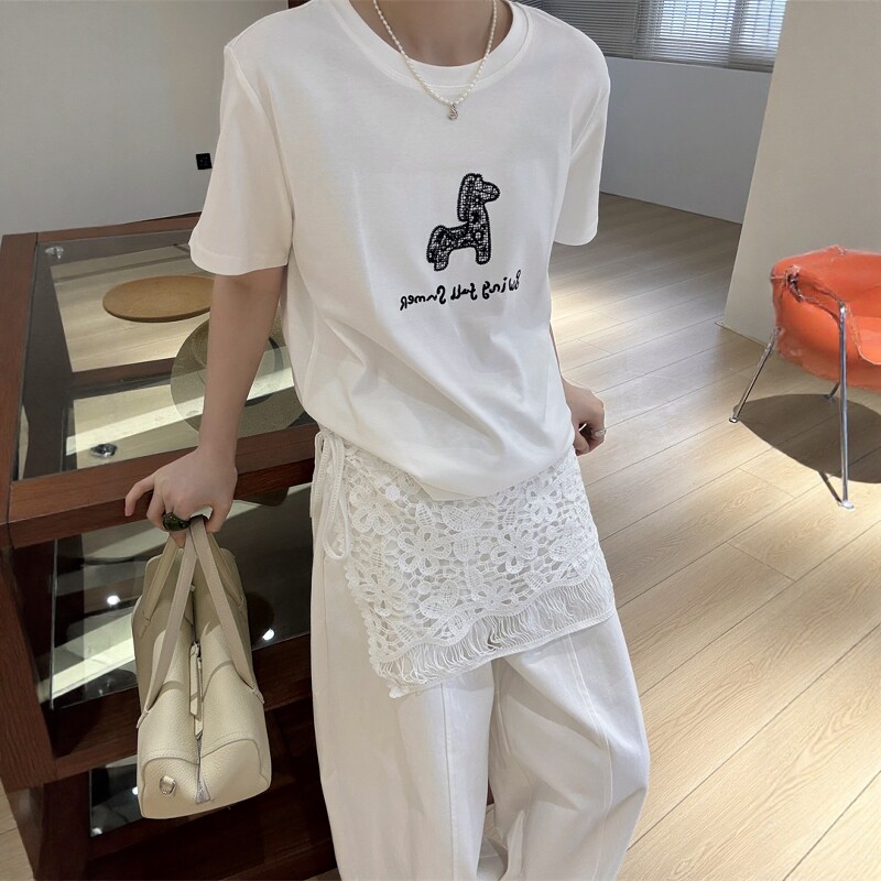 欧洲站2026早春新款欧货时尚字母卡通小狗图案宽松休闲短袖T恤女