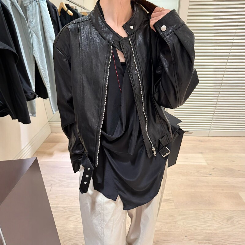 欧洲站2026早春新款欧货立领显瘦超短款柔软蛋白pu皮衣上衣外套女