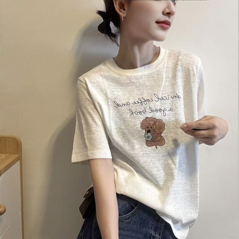 欧洲站2026夏季新款欧货时尚可爱小狗字母图案宽松休闲短袖T恤女