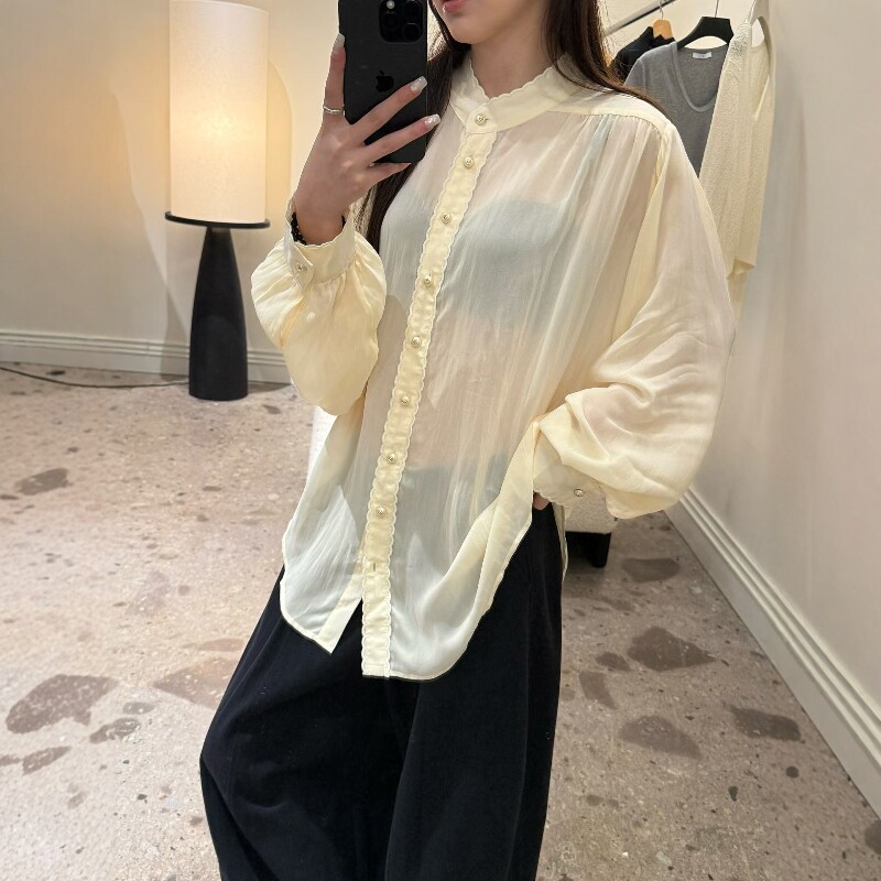 欧洲站2026春季新款欧货简约宽松洋气减龄花边长袖衬衫蝙蝠衫女