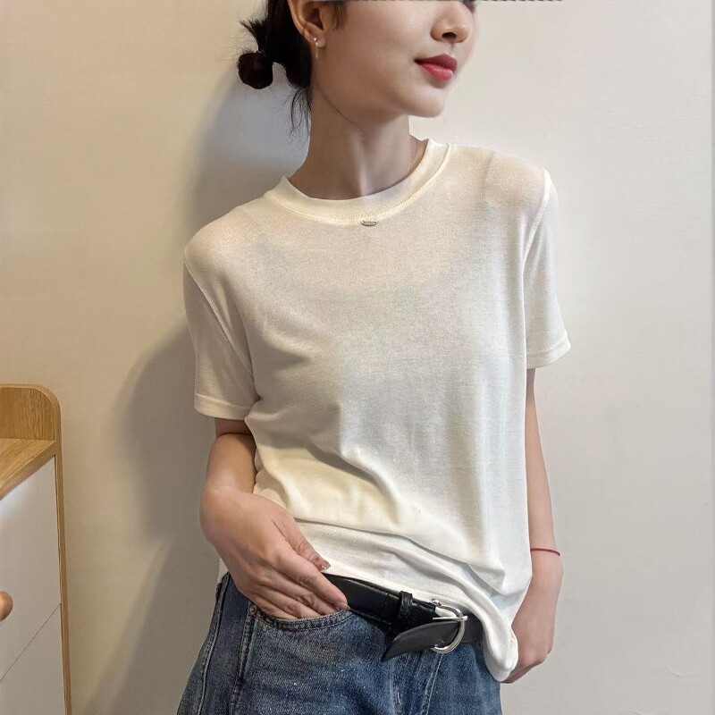 欧洲站2026春季新款欧货时尚宽松金属扣短袖天丝T恤面膜衣打底衫