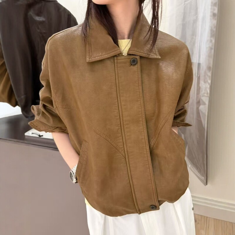 欧洲站2026早春新款欧货时尚系扣翻领休闲夹克衫小个子短款外套女