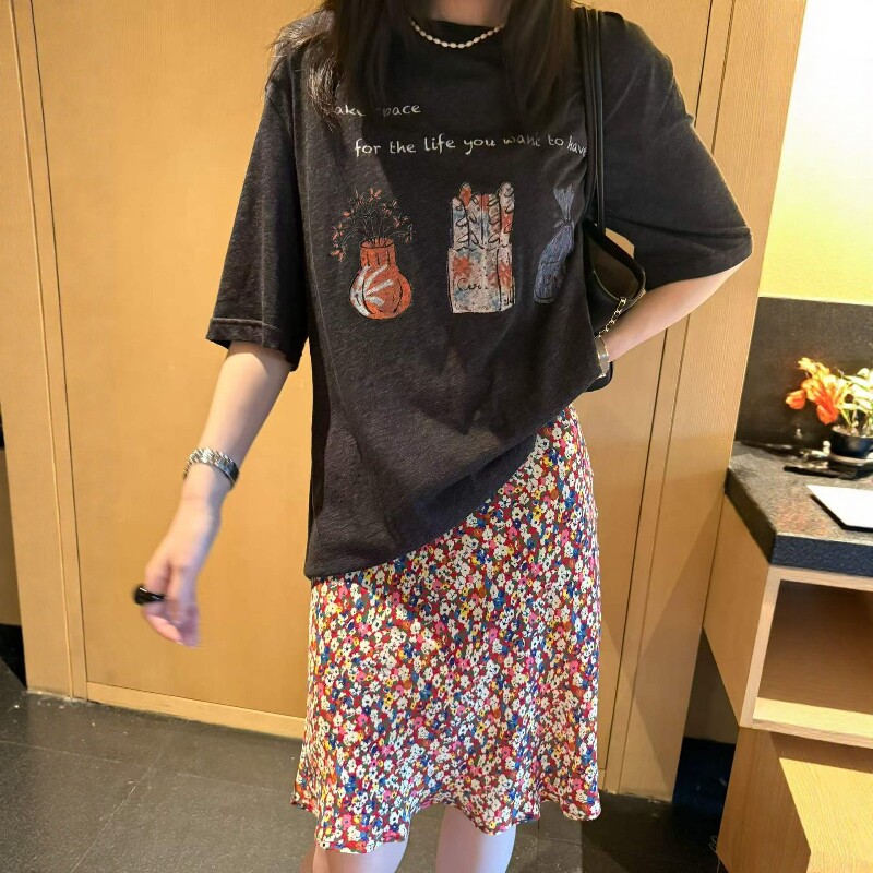 欧洲站2026夏季新款欧货甜美减龄亮色小碎花半裙荷叶边气质中裙女