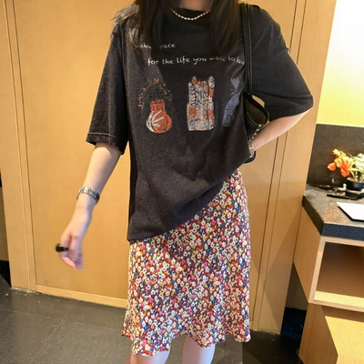 欧洲站2026夏季新款欧货甜美减龄亮色小碎花半裙荷叶边气质中裙女