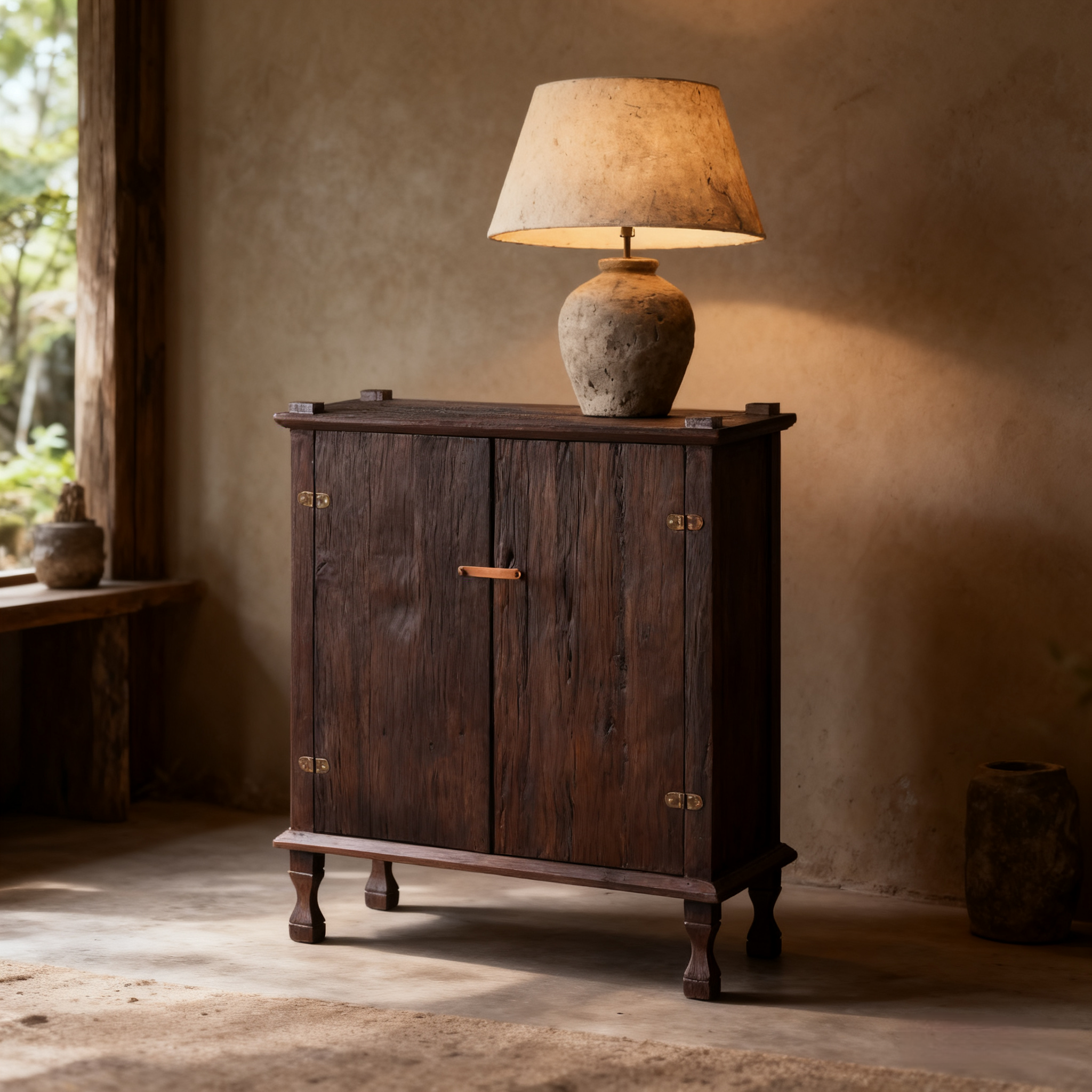 侘寂风实木餐边柜民宿酒店储物柜矮柜中古玄关柜餐厅老木柜子复古