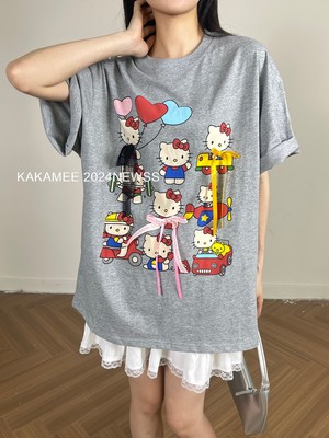 【KAKAMEE】趣味设计感立体蝴蝶结hello kitty大版短袖T恤上衣