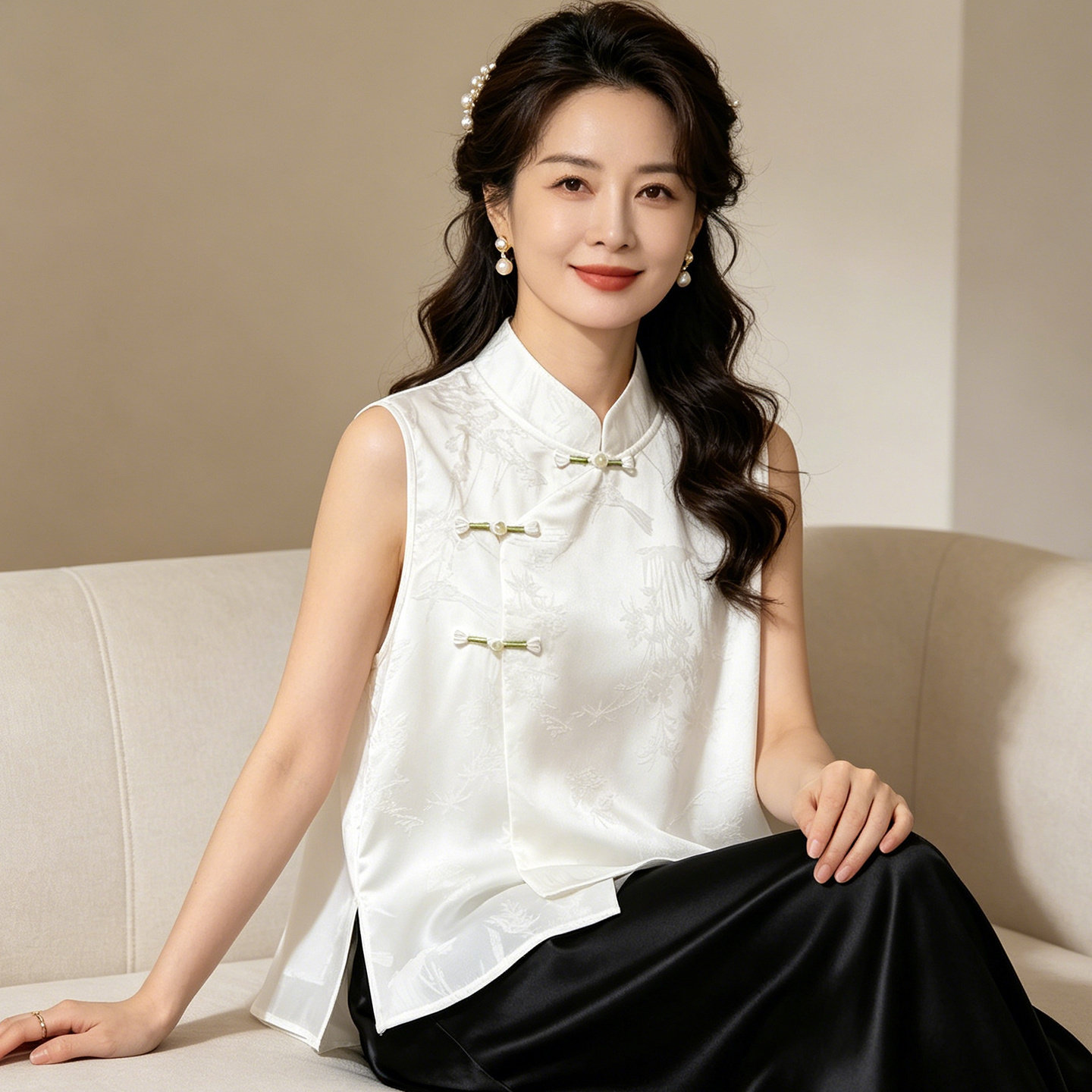 2026夏季新款新中式风立领盘扣无袖宽松上衣女修身显身材白色衬衫