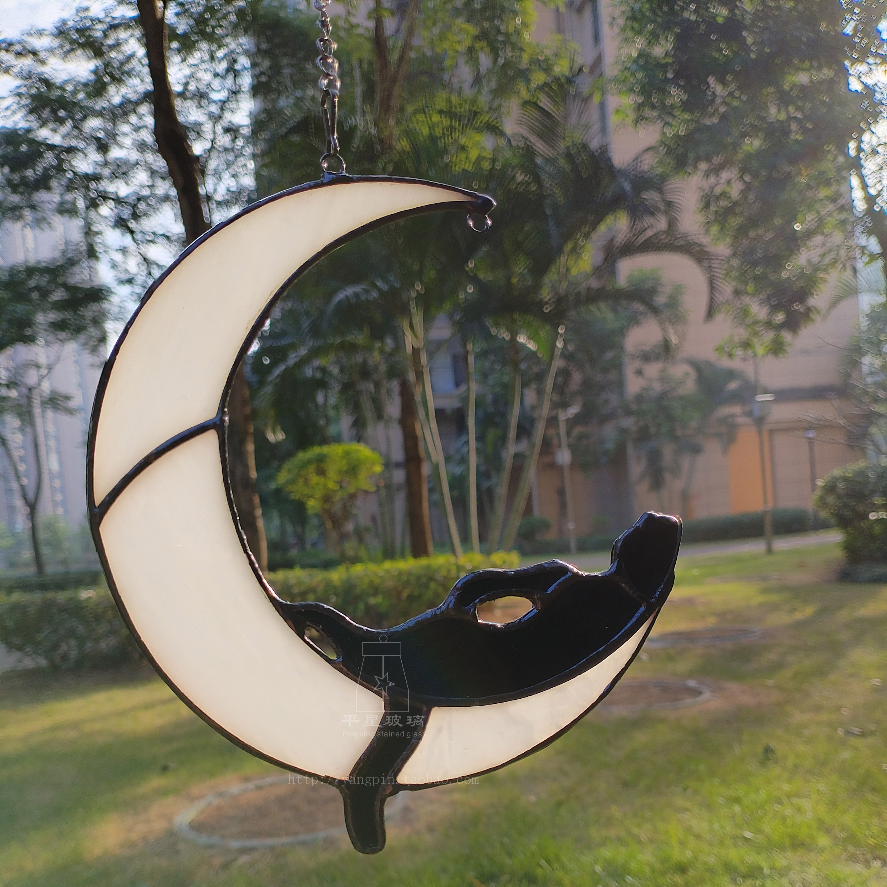 月亮狗彩色玻璃手工艺品蒂凡尼玻璃平星玻璃艺术玻璃阳光捕者