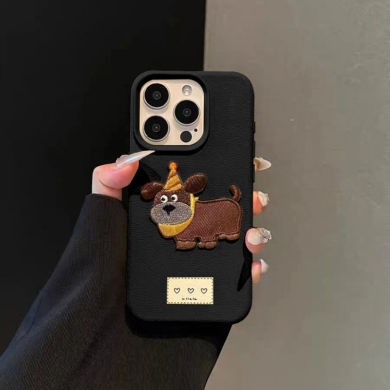 韩风刺绣腊肠狗适用苹果14手机壳iPhone16ProMax新款15pro防摔12女款11小众13硅胶14pro可爱创意
