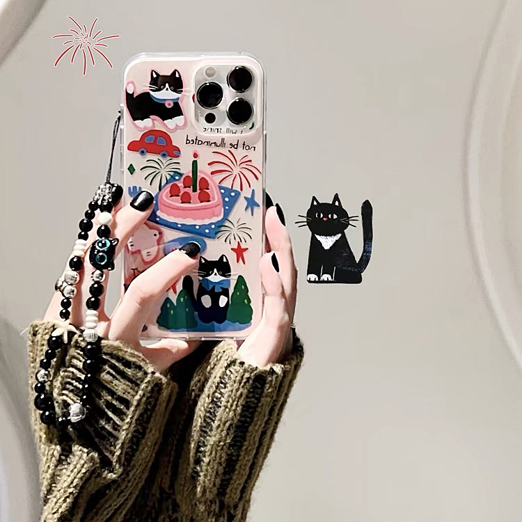 ins草莓蛋糕猫咪K11适用OPPO Reno8/12手机壳9/10pro硅胶findx8/7/6/5防摔4SE可爱A58X手链A93/a57全包A92S女
