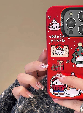 卡通红色KT猫适用小米14/12/11手机壳13硅胶10s红米K60磨砂K50大孔K70防摔Note13/12T高级CIVI3新款K40pro女
