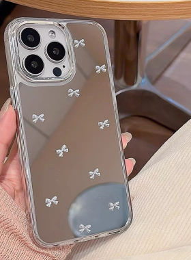 ins风简约镜面蝴蝶结K80适用K60小米15/14手机壳K70至尊版红米NOTE11/10S/12T创意13小众K40补妆镜子K50PRO女