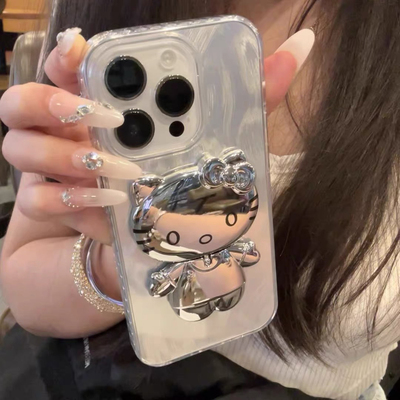 镜面KT猫支架适用IQOOZ8手机壳iqoo 12全包11新款neo7竞速版Z5简约9/3可爱Z1X创意6/8/9全包10PRO防摔U5E女款