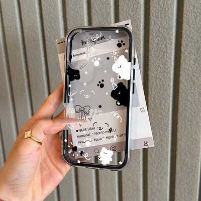 ins黑白小熊适用红米K70/K80小米15/14手机壳K60全包K50卡通NOTE13/10简约11/12turbo透明K40PRO防摔civi3女