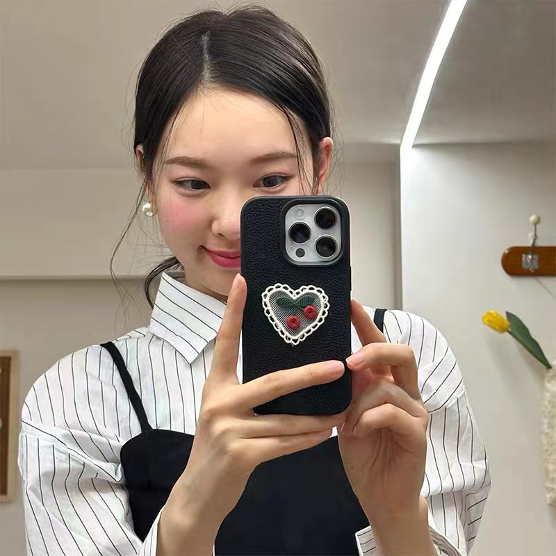 新款爱心蕾丝刺绣樱桃手机壳