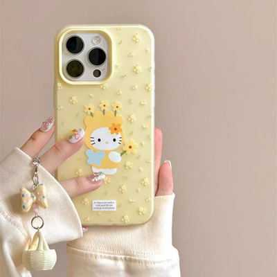 奶黄碎花猫咪适用IQOO15/Z9TURBO+手机壳IQOO neo11新款Z9X清新NEO8/7二合一U5硅胶Z3全包6SE防摔10PRO软壳女