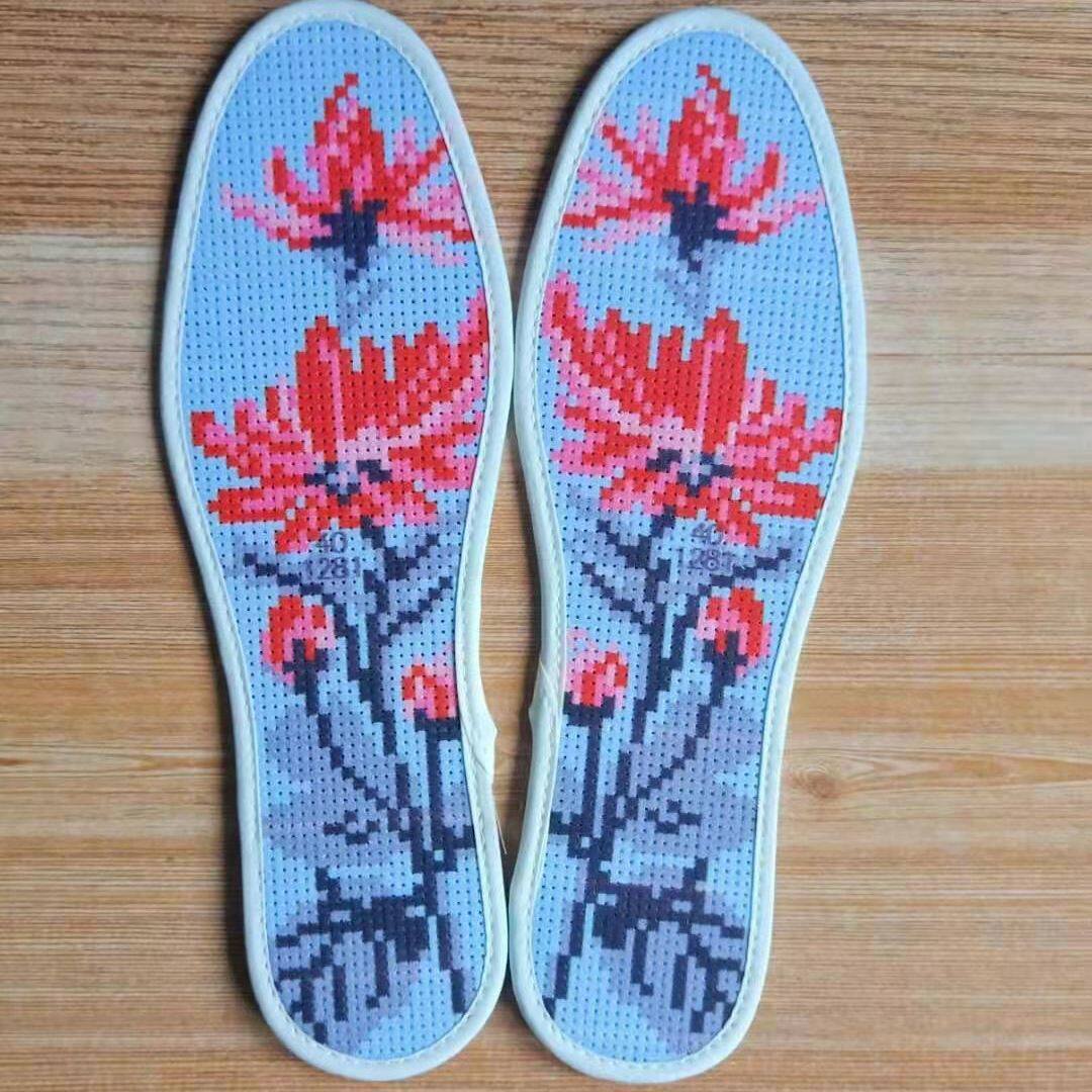 带针线绣花针孔纯棉布手工半成品单线绣结婚婚庆新款十字绣鞋垫