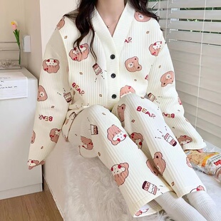 睡衣套装 大码 300斤哺乳睡衣衣春秋空气棉孕妇哺乳喂奶月子服长袖