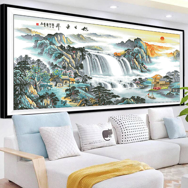 客厅流水生财风景画大气十字绣