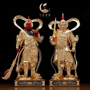 纯铜鎏金云底座伽蓝韦陀菩萨武财神关公韦驮左右护法佛像高档摆件