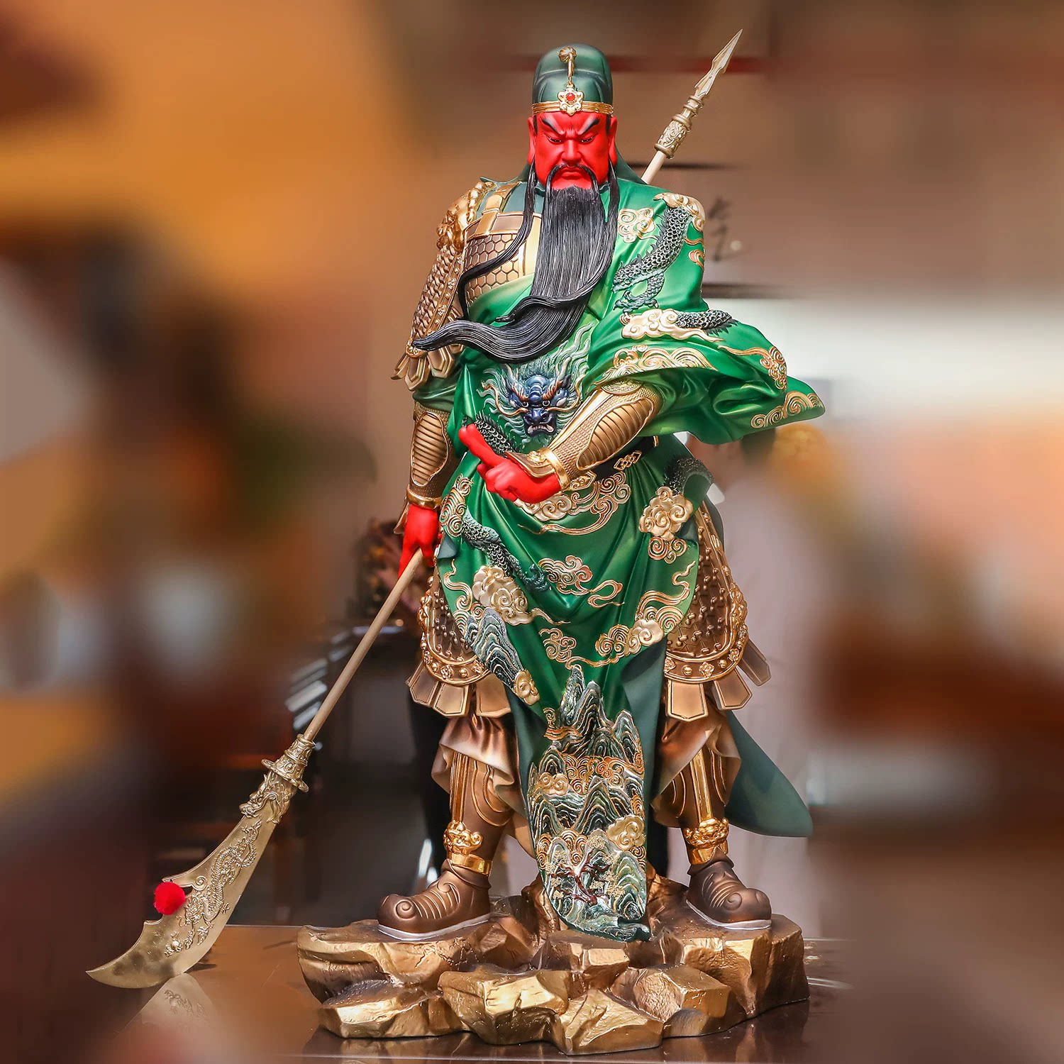 黄铜彩绘关公神像家用店铺供奉关二爷武圣武财神铜关公佛像新品