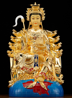 地母娘娘神像居家摆件后土娘娘台湾铜鎏金九凤椅地母