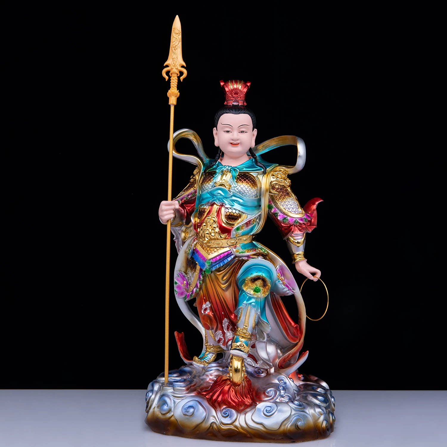 树脂哪吒三太子神像中坛元帅单轮太子像脚踏风火轮红孩儿供奉摆件