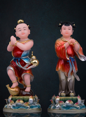 金童玉女树脂道家神像善财童子龙女童男童女观音左右护法摆件新品