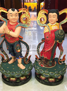 善财童子木雕彩绘观音菩萨佛像