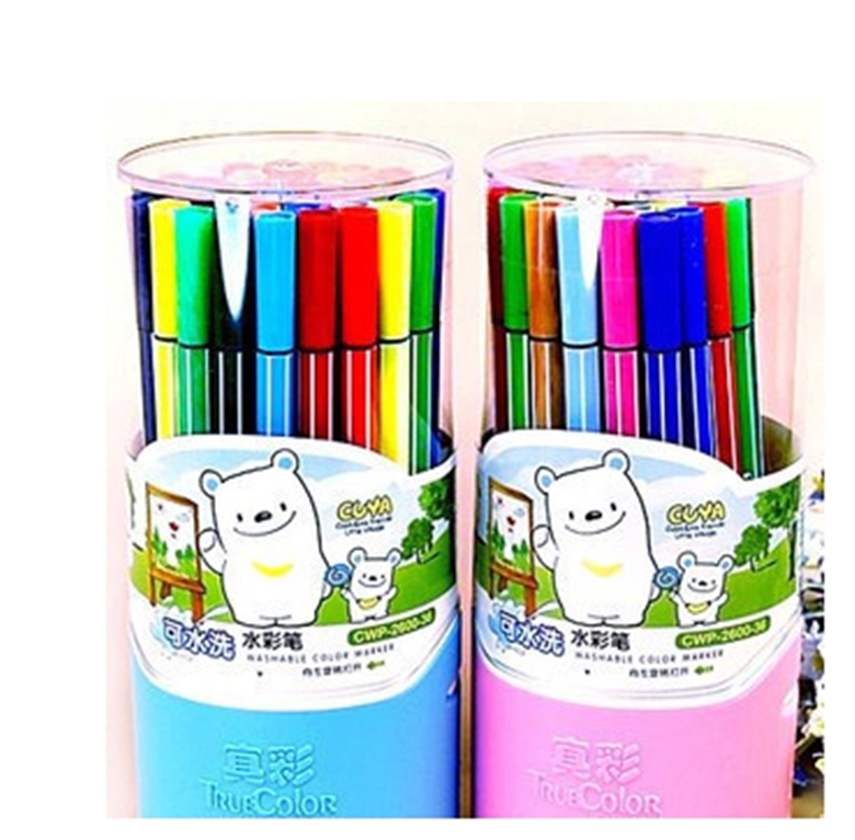 真彩36色细杆可洗水彩笔绘画笔彩色水笔36色桶装水彩笔