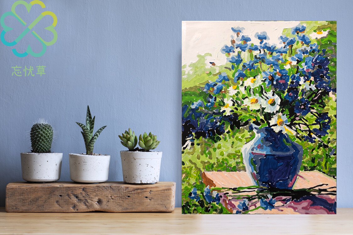 数字油画花卉(丙烯颜料)diy数字画有绷框40*50