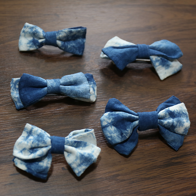 木范手工植物染蝴蝶结发夹亚麻