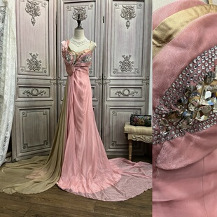 特大码仙气 粉色礼服裙 写真长款度假裙 大码裙子