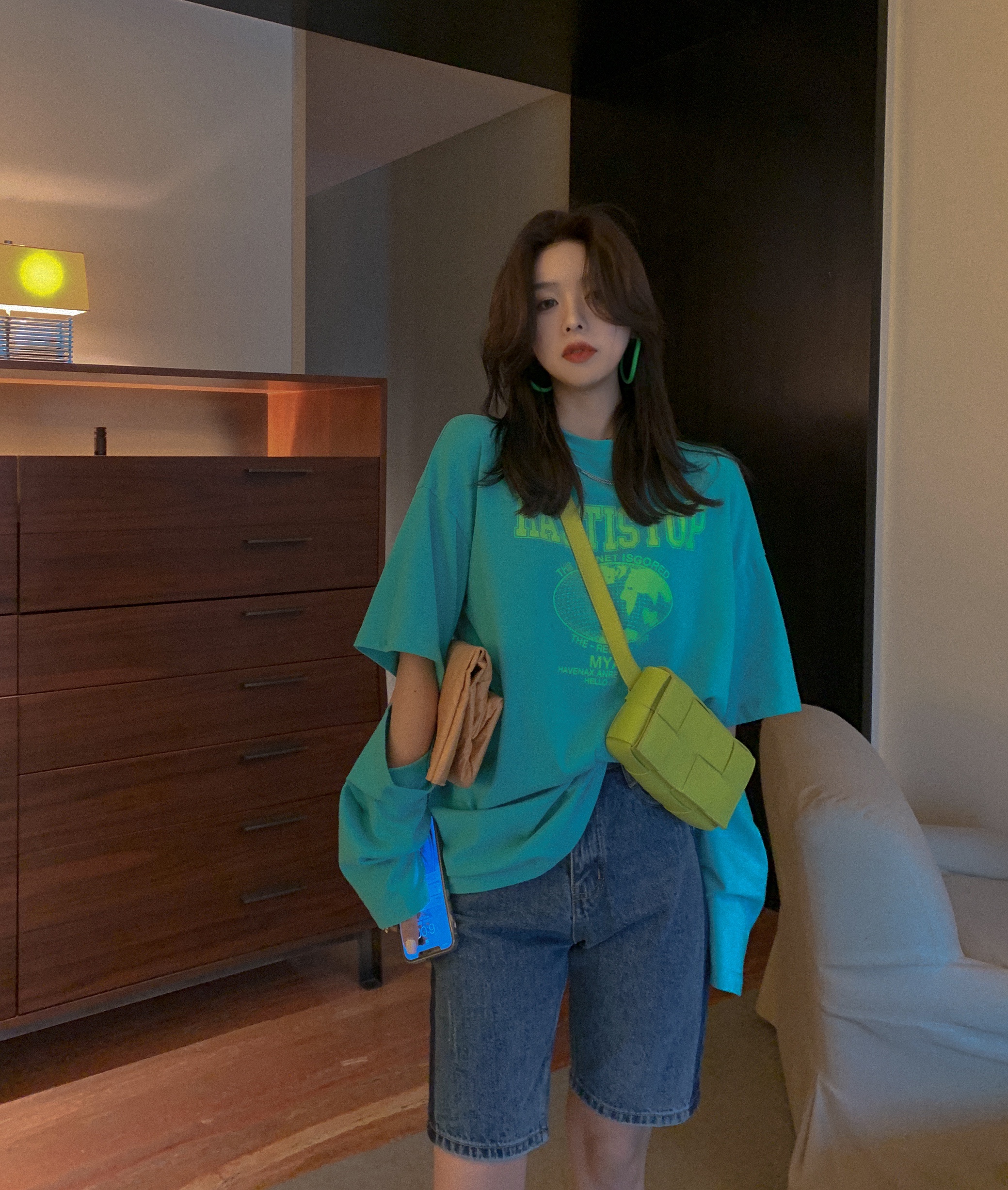 Real shot ins original Korean loose sleeve detachable loose T-shirt