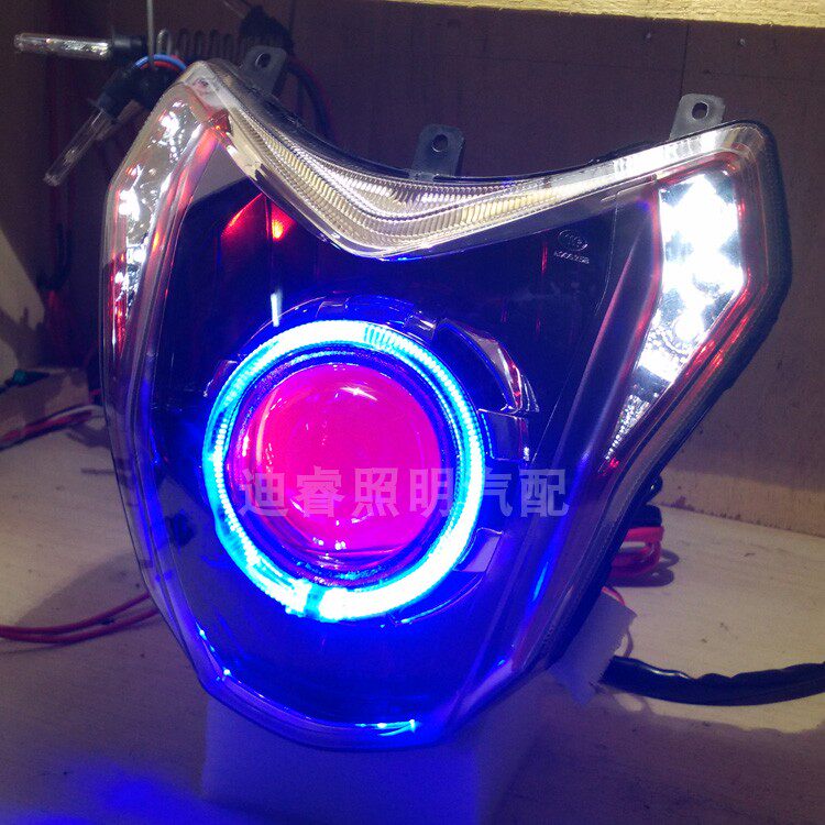 适用贝纳利BJ250-15蓝宝龙QJ150-17A大灯总成改装透镜 LED天使眼