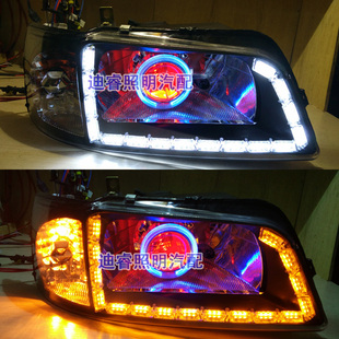 适用于夏利A+N5N3大灯总成改装双光透镜氙气灯天使眼恶魔日行灯