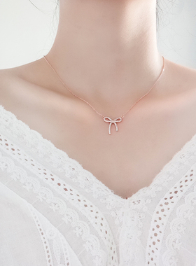 choker玫瑰金纯银吊坠锁骨链