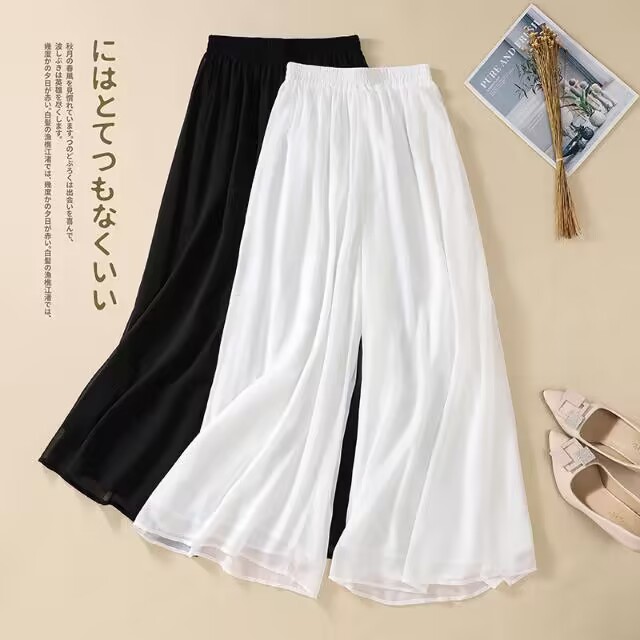 马面裙内衬长裤雪纺阔腿裤女白色春夏季新款高腰宽松休闲高档裙裤