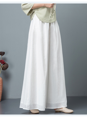 百搭阔腿裤禅意马面裙旗袍打底裤中国风汉服衬裤夏季薄款白色长裤