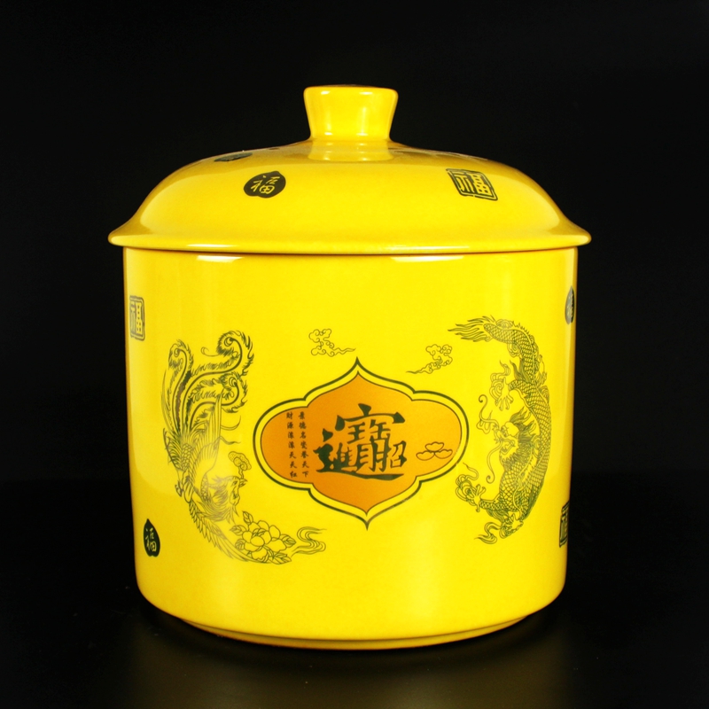景德镇陶瓷米缸家用带盖茶叶罐聚财罐装米桶金黄色陶瓷缸招财罐子