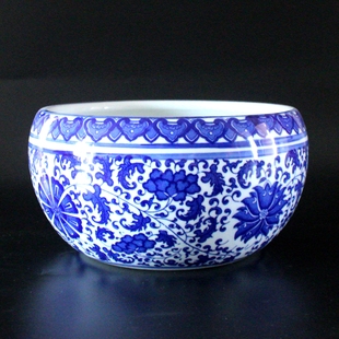 景德镇陶瓷缸青花瓷聚宝盆招财聚财摆件新中式 鱼缸水缸瓷器花瓶