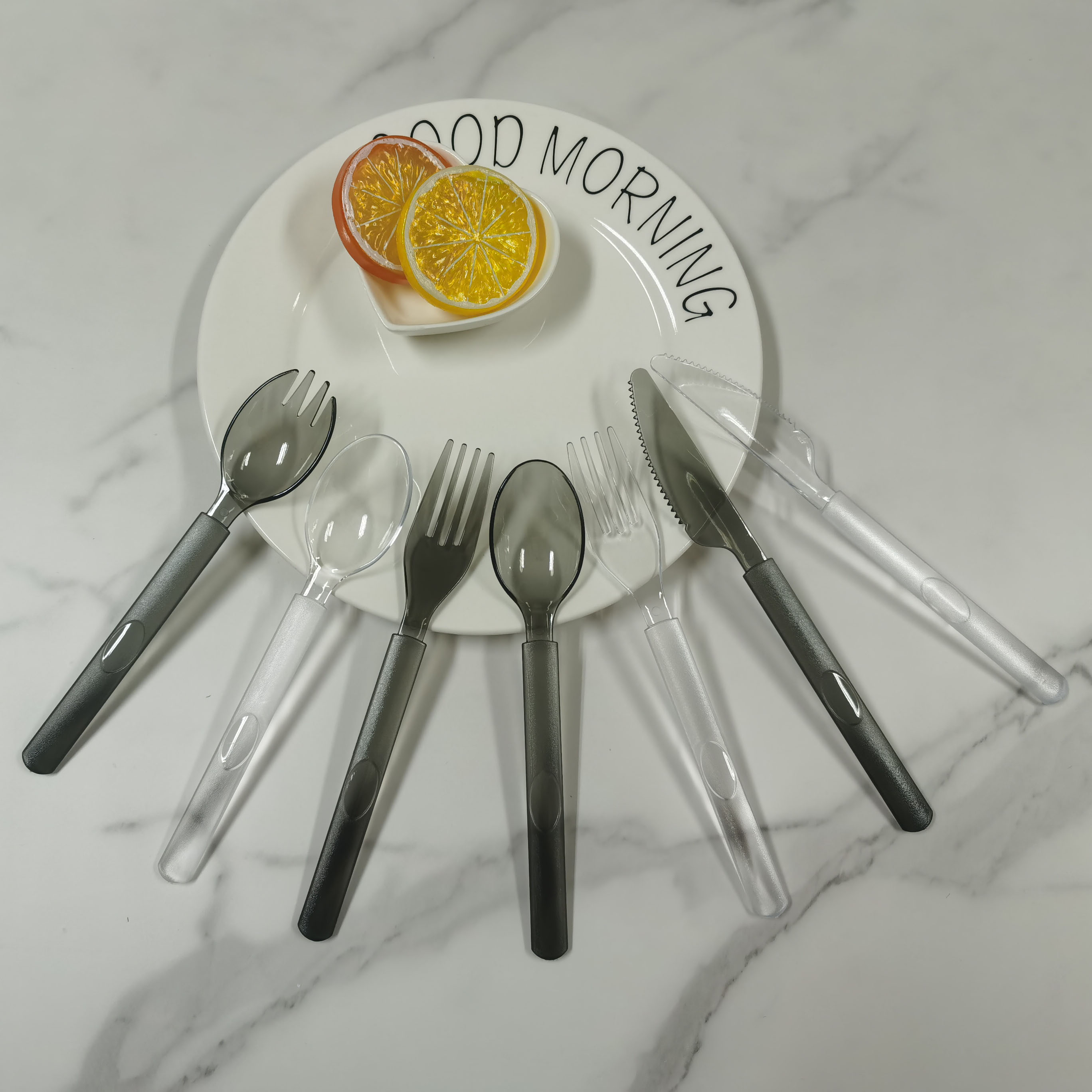 美式商用刀叉勺一次性单独包装硬塑料长柄拌饭西瓜奶茶水果捞勺子