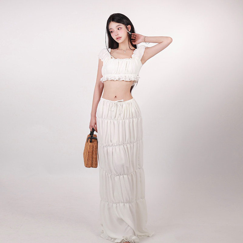 Margery2025新款泳衣女款荷叶边分体裙式保守抹胸显瘦遮肚三件套