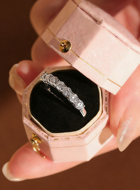 925银莫桑石排钻戒指男女时尚莫桑钻个性叠戴百搭简约七公主排戒