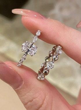 S925纯银百搭莫桑石戒指求婚婚戒一克拉套排戒鸽子蛋时尚仙女气质