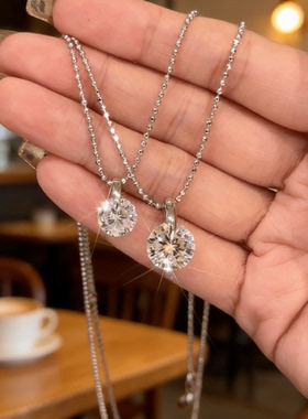 高级感925银莫桑石三克拉五克拉锁骨链女轻奢简约清冷风单钻项链