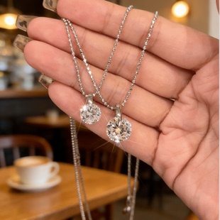 高级感坠链均925银莫桑石三克拉五克拉单钻项链冬季新款毛衣链女