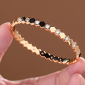 高品质925银莫桑石手镯蜂巢镶钻银镯子轻奢经典 百搭气质叠戴手环